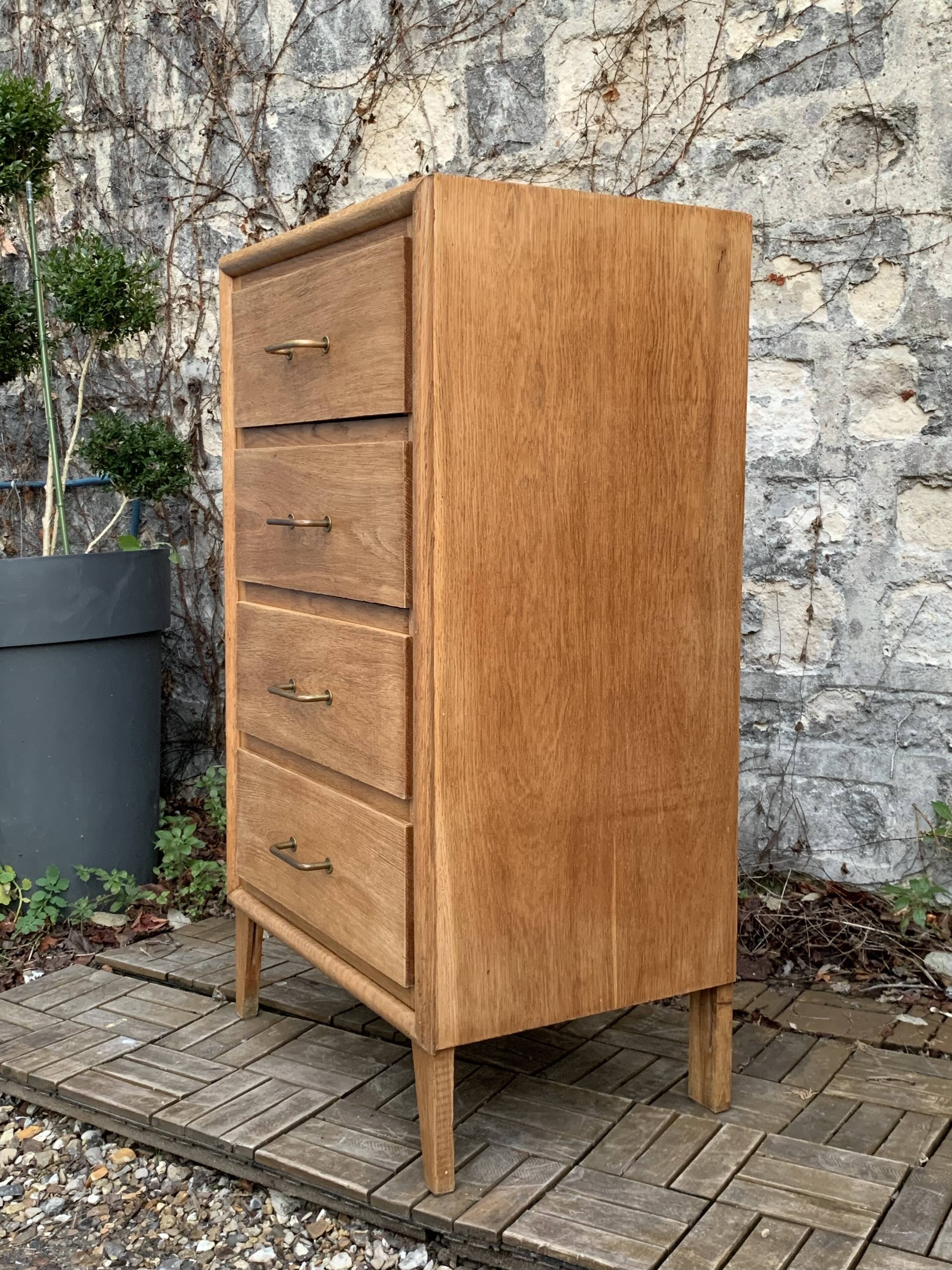 Chest of drawers with compass feet, raw wood, 1950s
