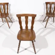 Set of 3 brutalist chairs with arched cut-outs and turned legs