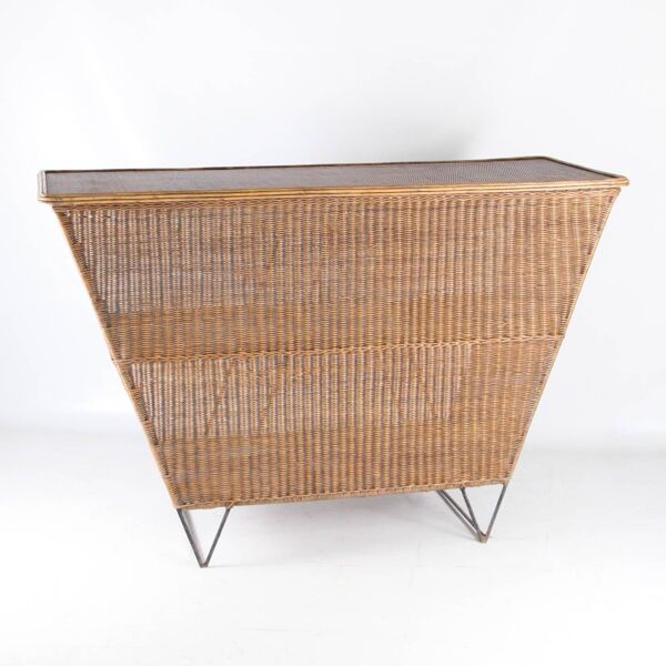 Bar et osier et fer et ses 2 tabourets