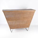 Wicker and iron bar with 2 stools