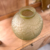Large Art Deco ball vase in frosted glass ocher yellow