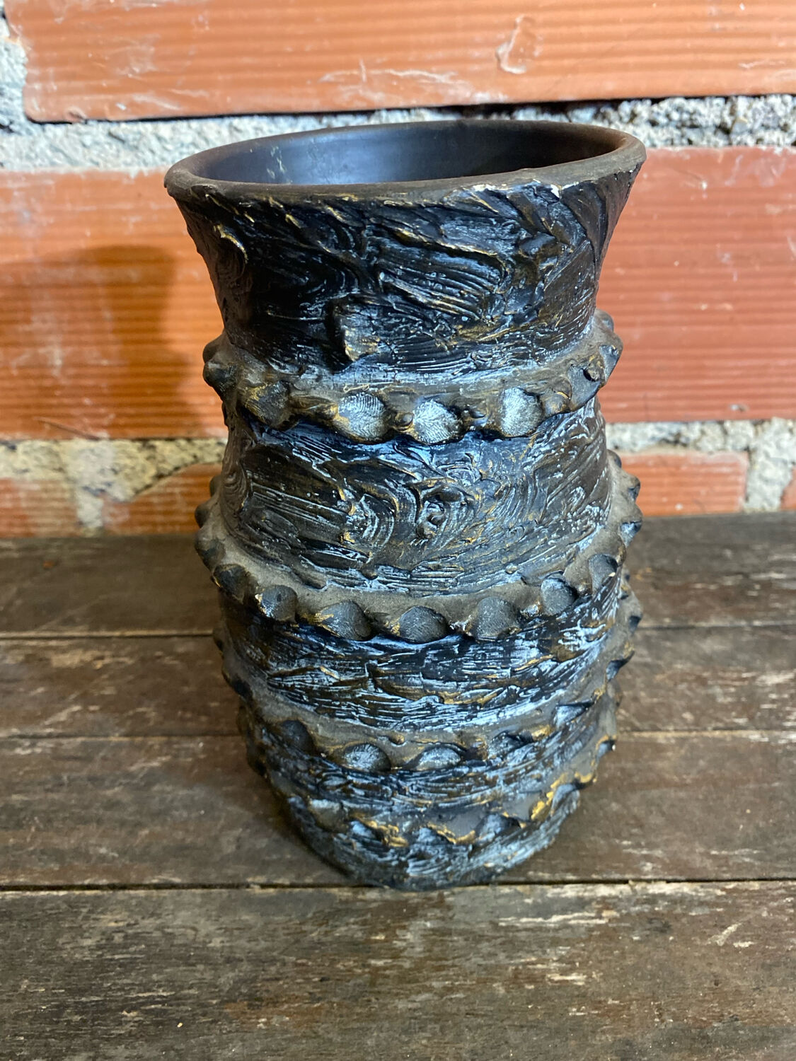 Vintage 1970s Black Ceramic Vase from VALLAURIS #D695