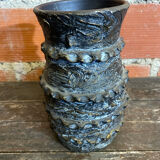 Vintage 1970s Black Ceramic Vase from VALLAURIS #D695