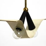 Mid Century brass ceiling lamp with a curved perforated sheet lampshade