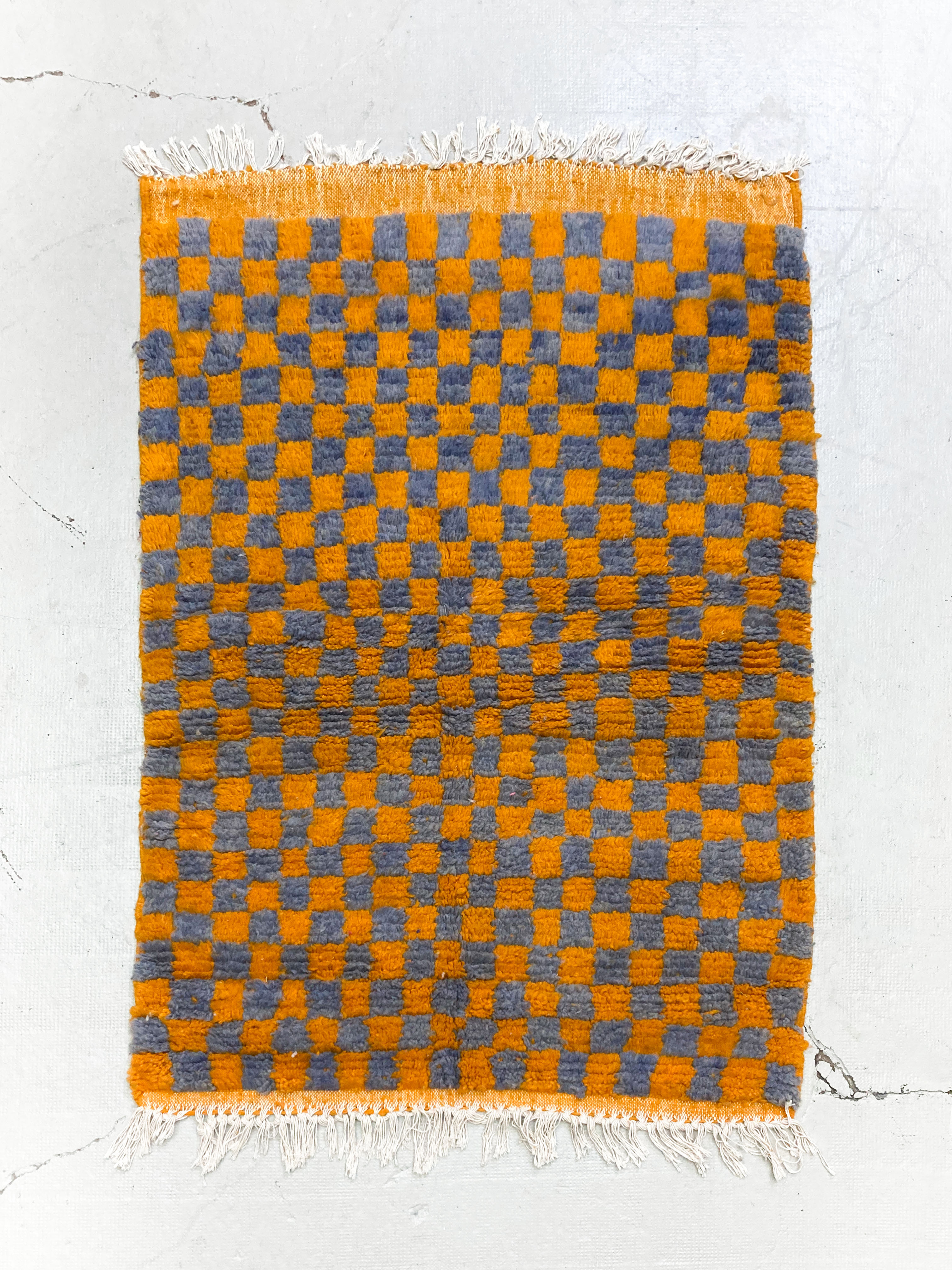 Moroccan Berber rug Boujaad orange and gray checkered 145x103cm
