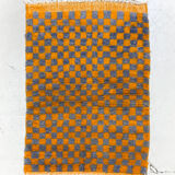 Moroccan Berber rug Boujaad orange and gray checkered 145x103cm