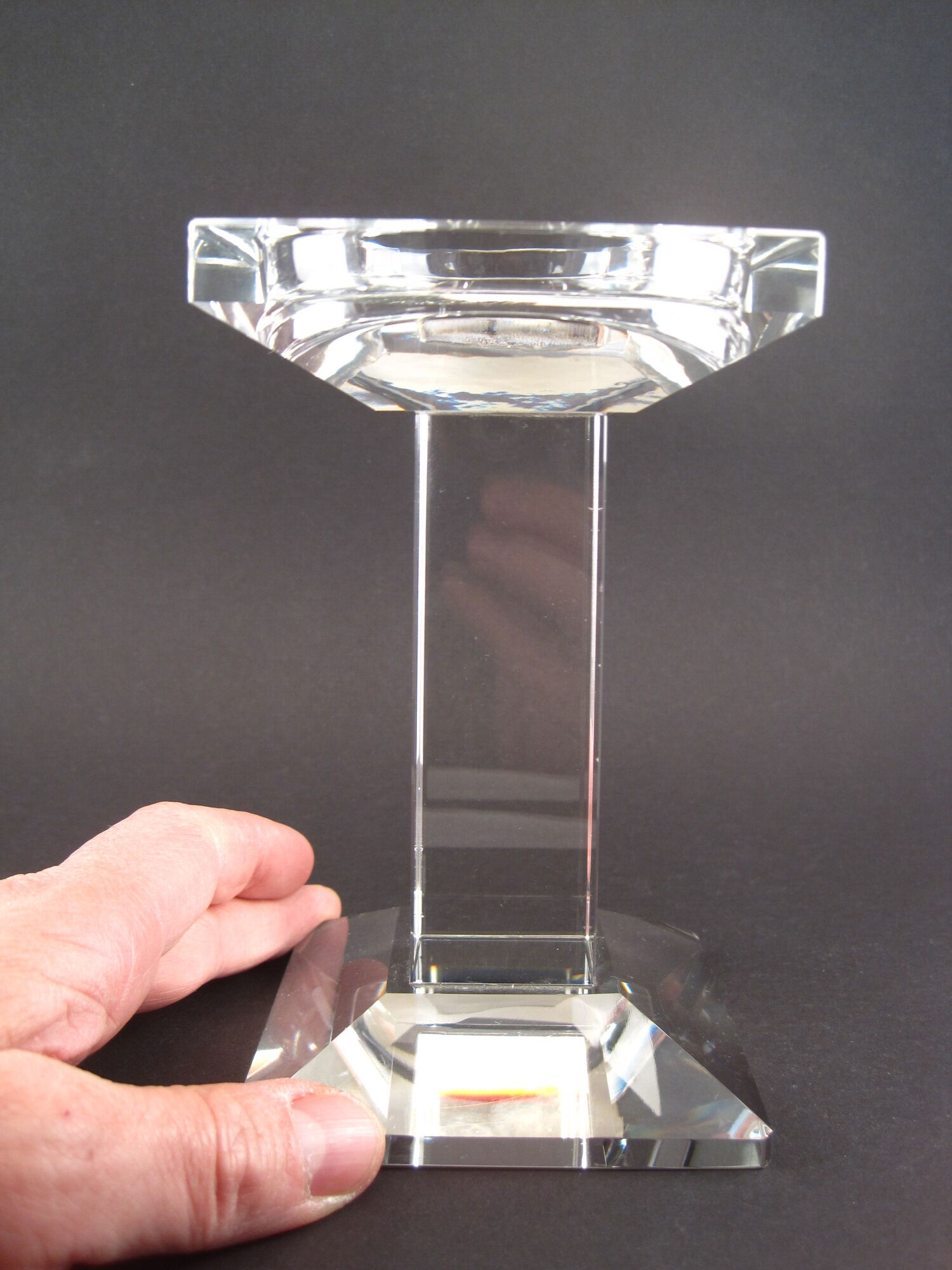 Pair of modernist crystal candle holders signed oleg cassini