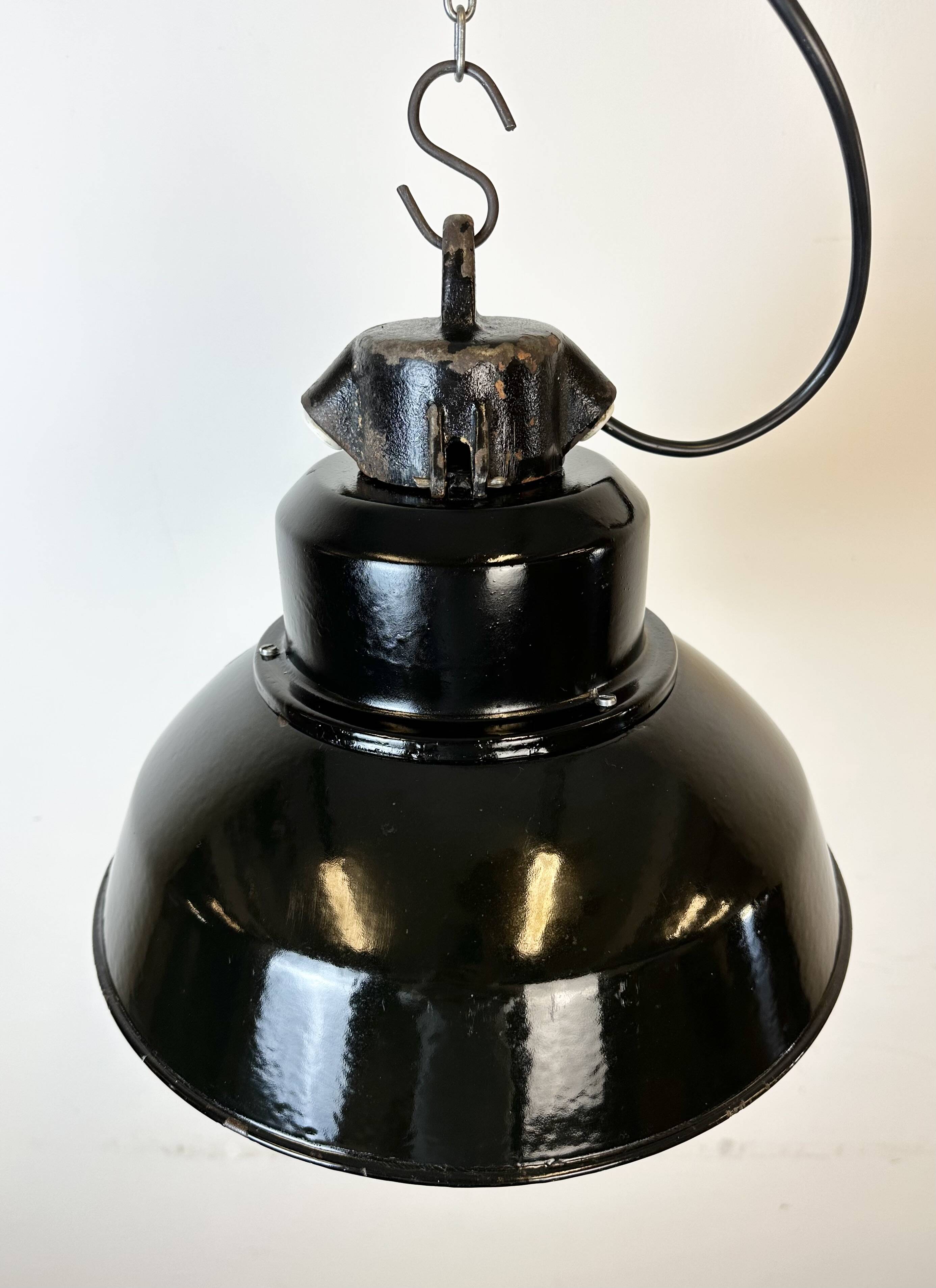 Industrial Black Enamel Factory Lamp with Cast Iron Top, 1960s