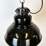 Industrial Black Enamel Factory Lamp with Cast Iron Top, 1960s