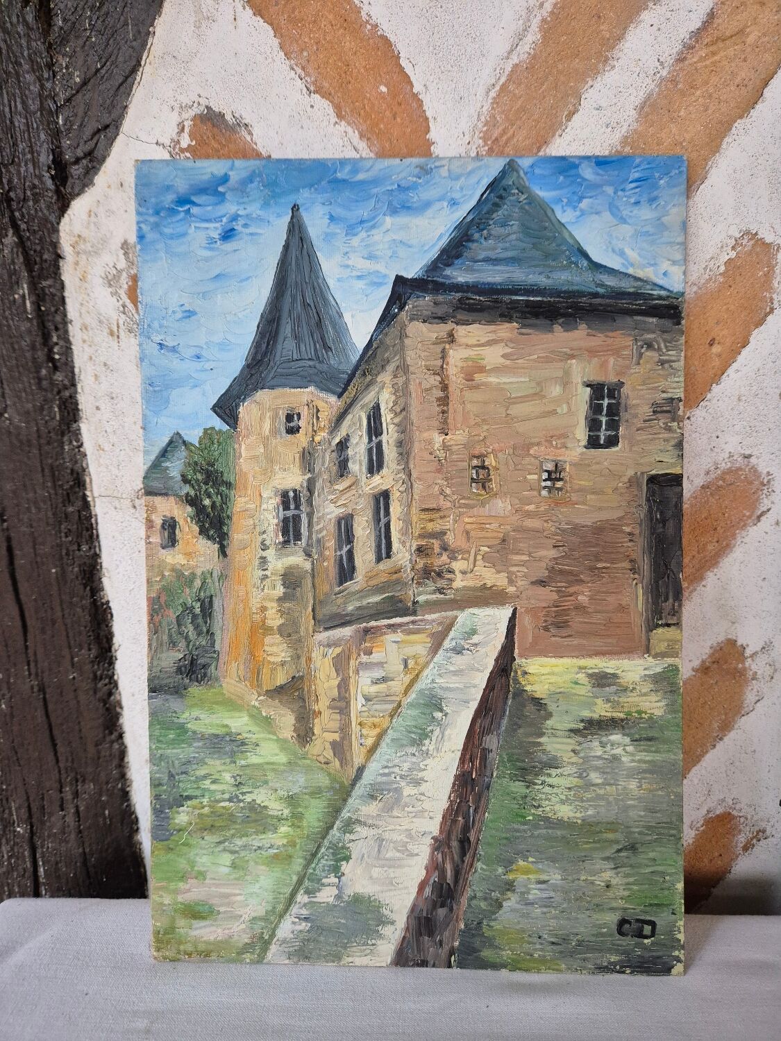 Old oil painting, old house
