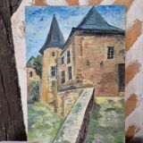 Old oil painting, old house