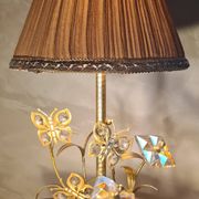 chrome or brass glass lamp, flower and butterfly 1975 to 80s pleated shade