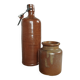 Duo de poterie grès, bouteille + pot, 1950's