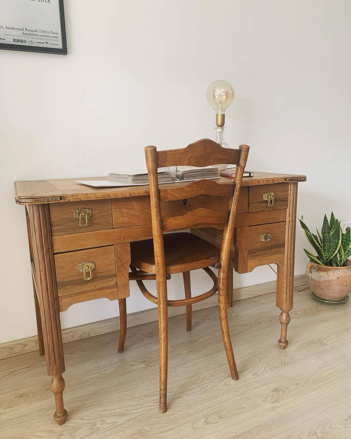 Old restored wooden desk