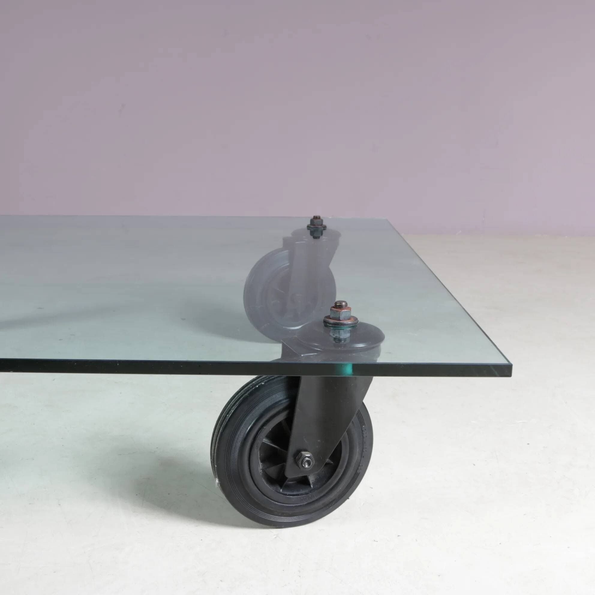 Coffee table "Table with Wheels" from the 1980s by Gae Aulenti for Fontana Arte, Italy.