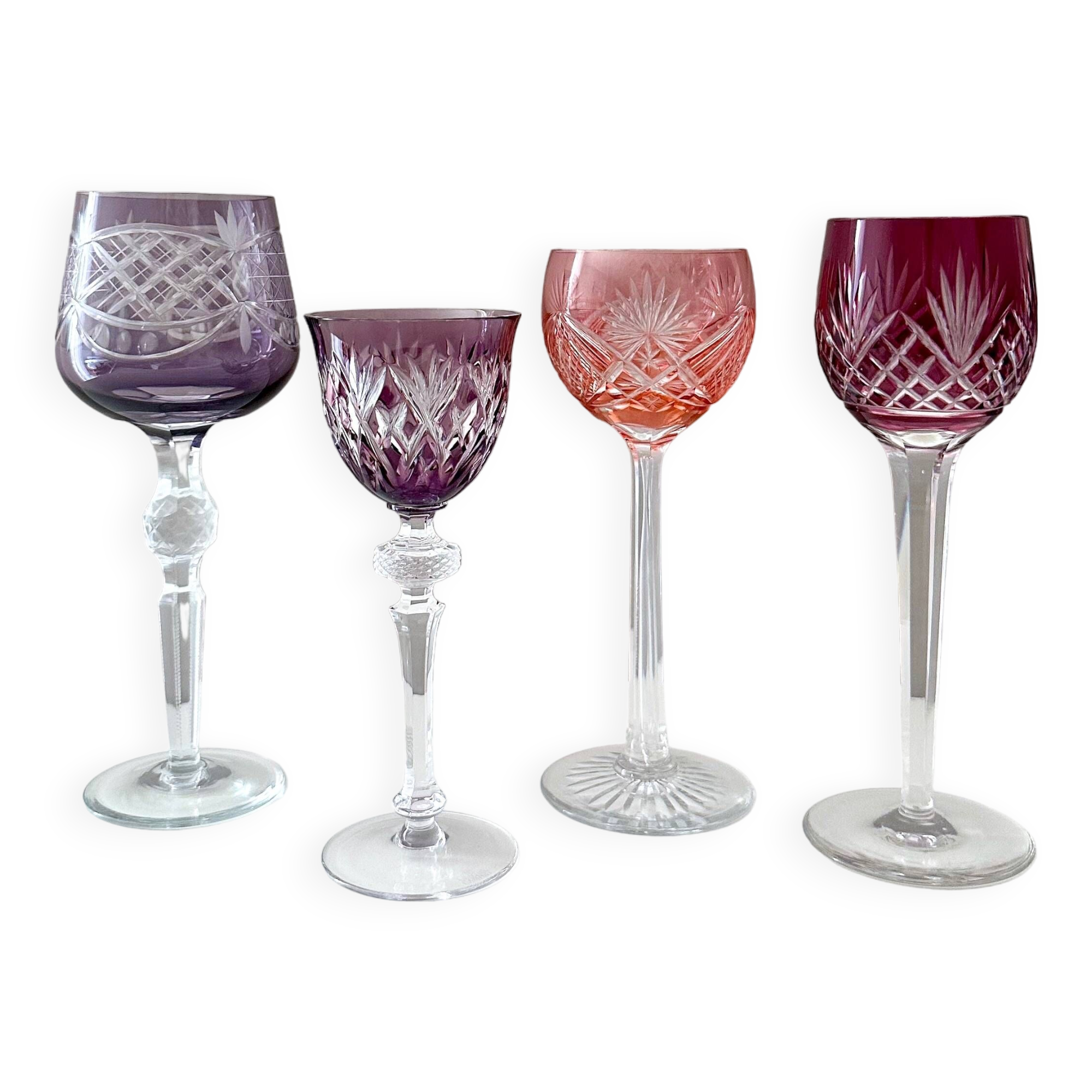 Collection crystal glasses, colored wine glass