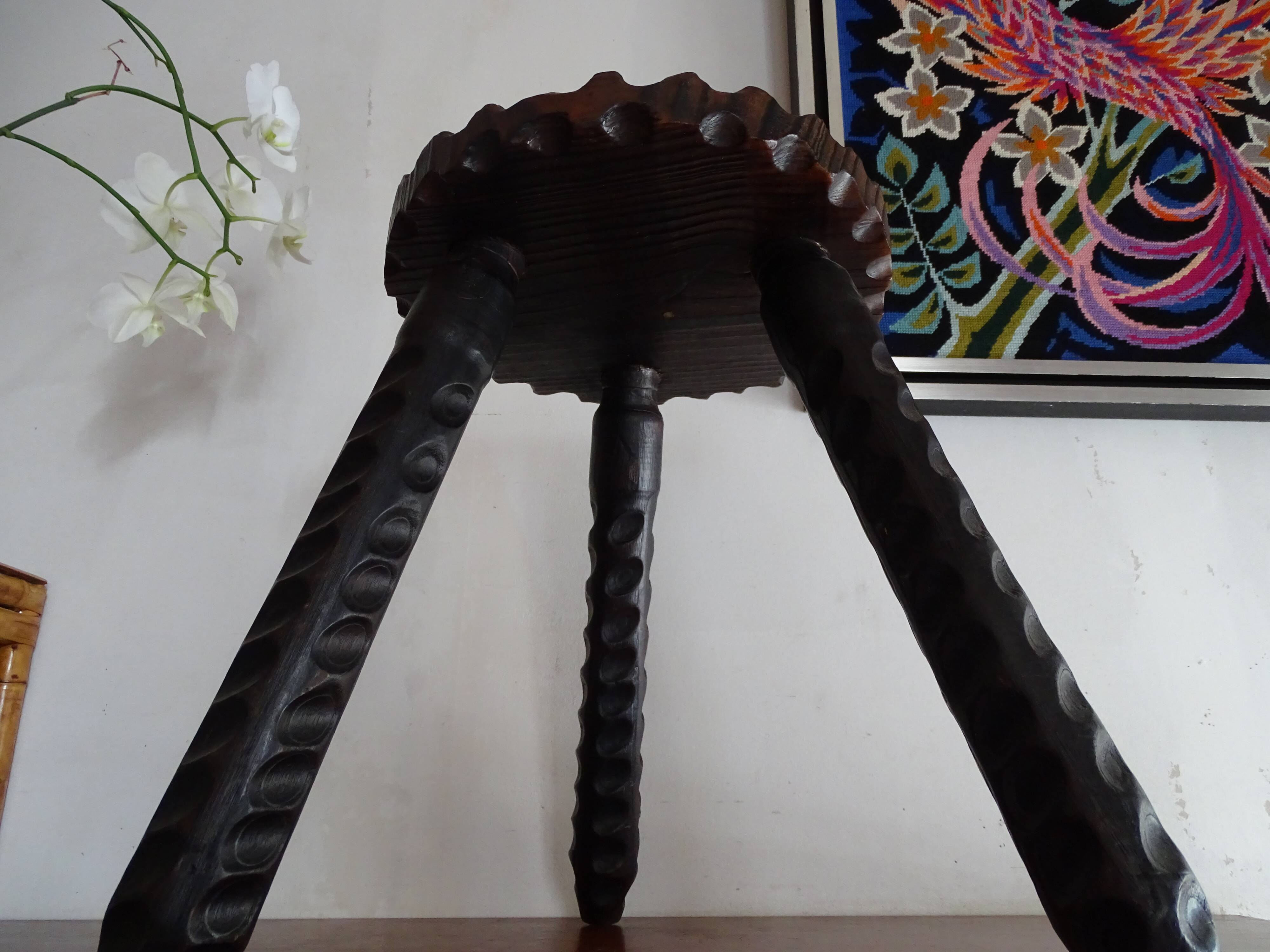 Vintage wooden tripod foot stool