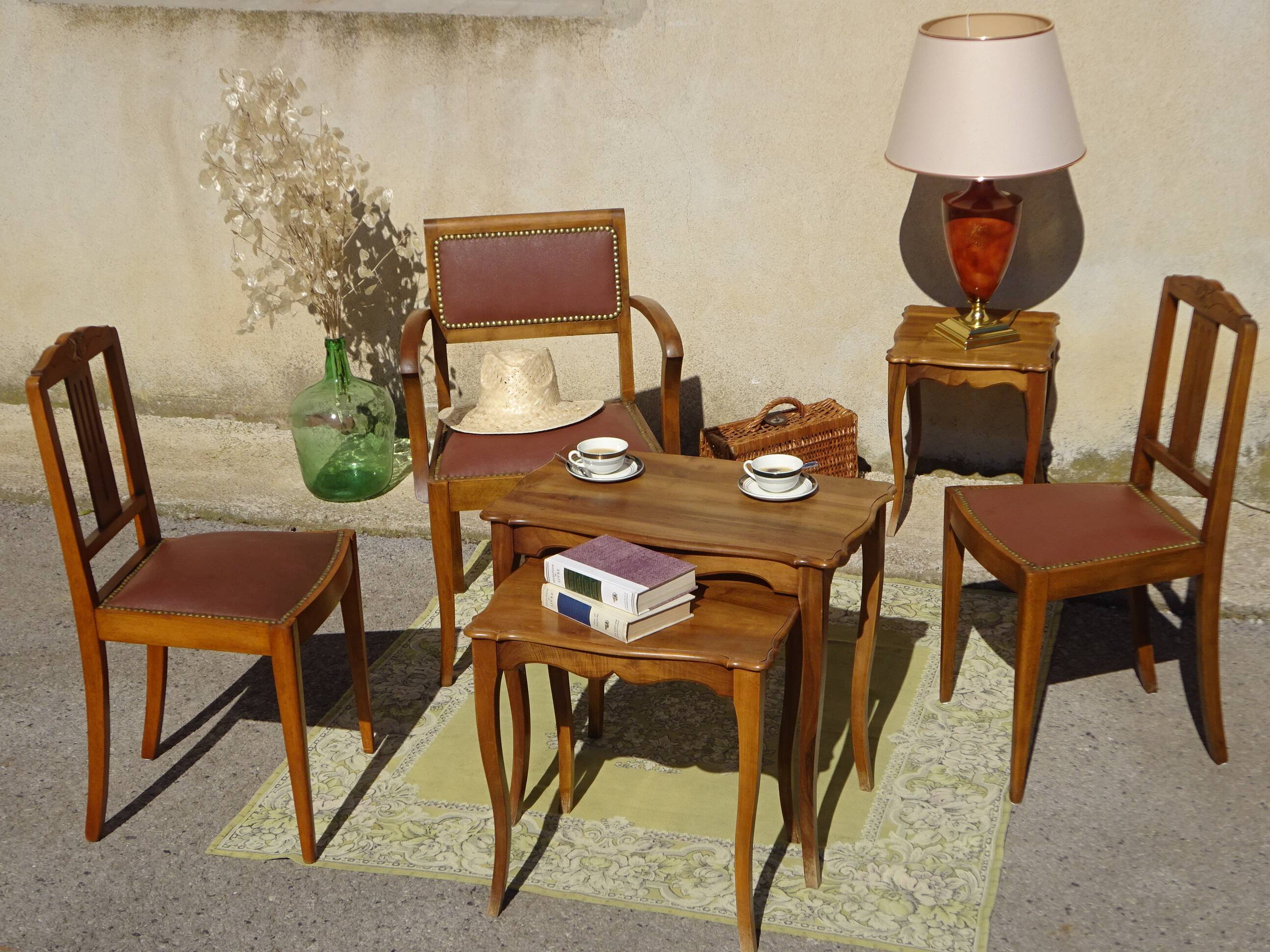 Sièges art déco assortis: 1 fauteuil bridge et 2 chaises
