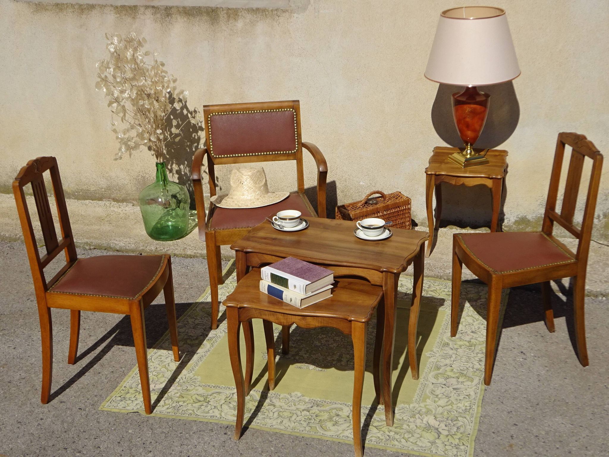 Matching Art Deco seats: 1 bridge armchair and 2 chairs.