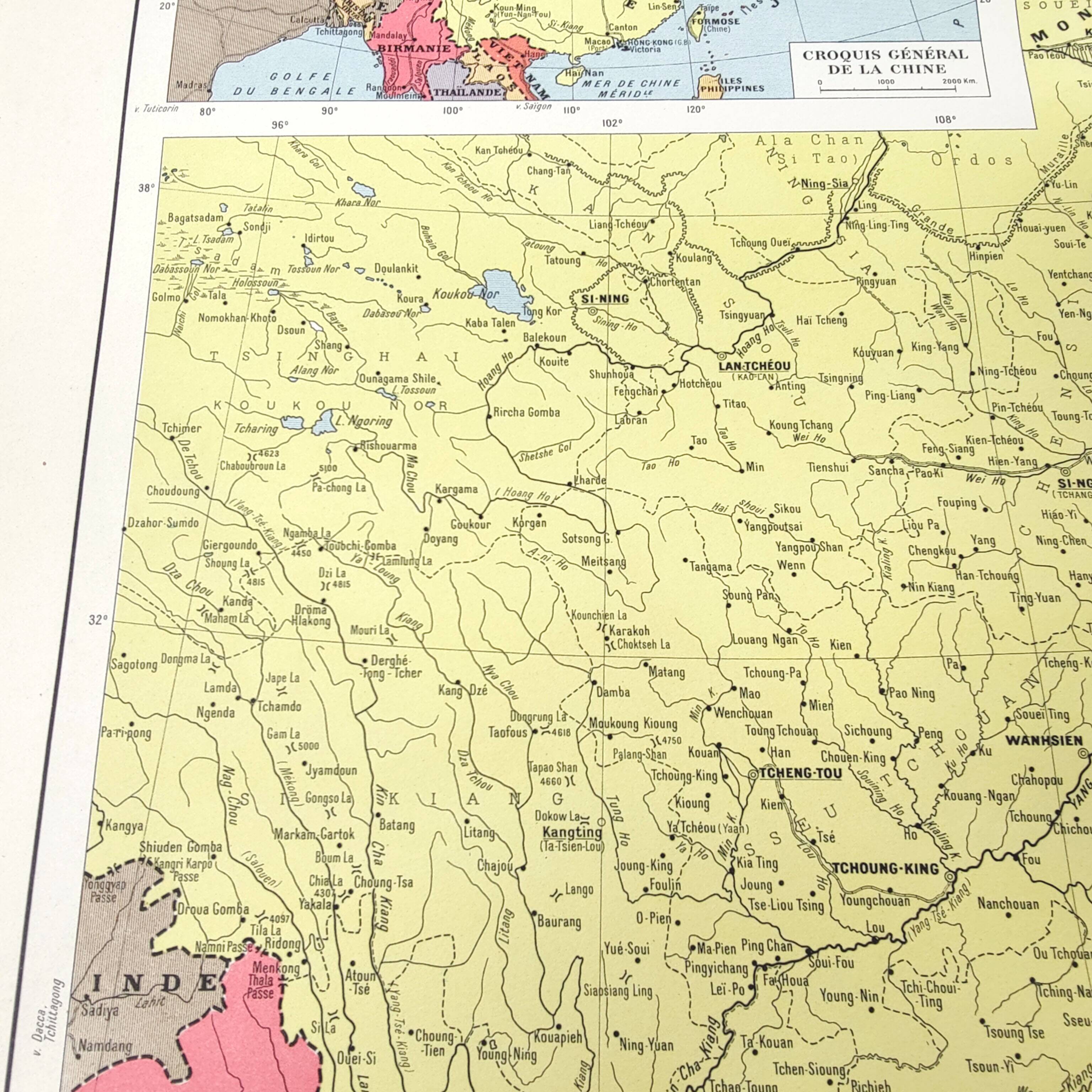 Vintage map Asia China Korea 43x43cm from 1950