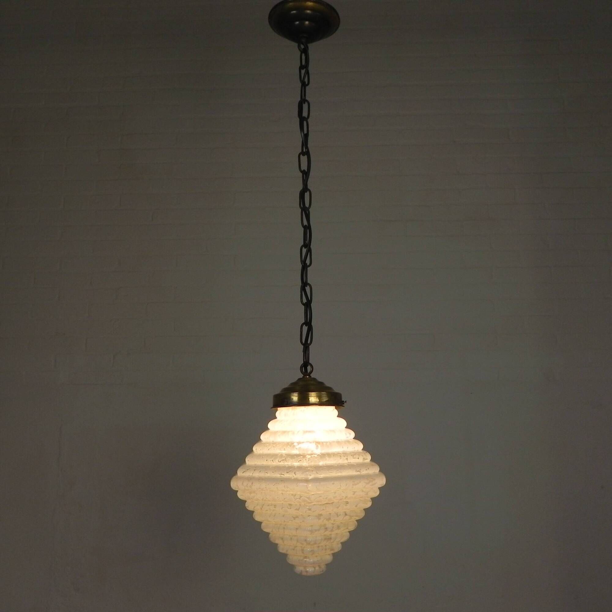 Art Deco pendant lamp with a hexagonal stepped glass shade, 1930s