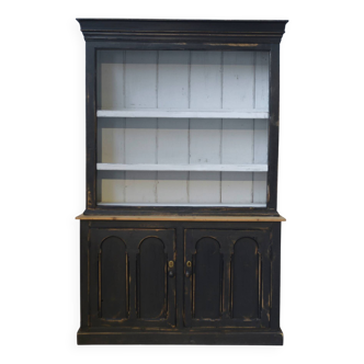 Buffet deux corps patine noire intérieur blanc 1950's