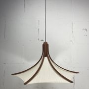 Teak and linen umbrella counter balance pendant by Domus, 1970s
