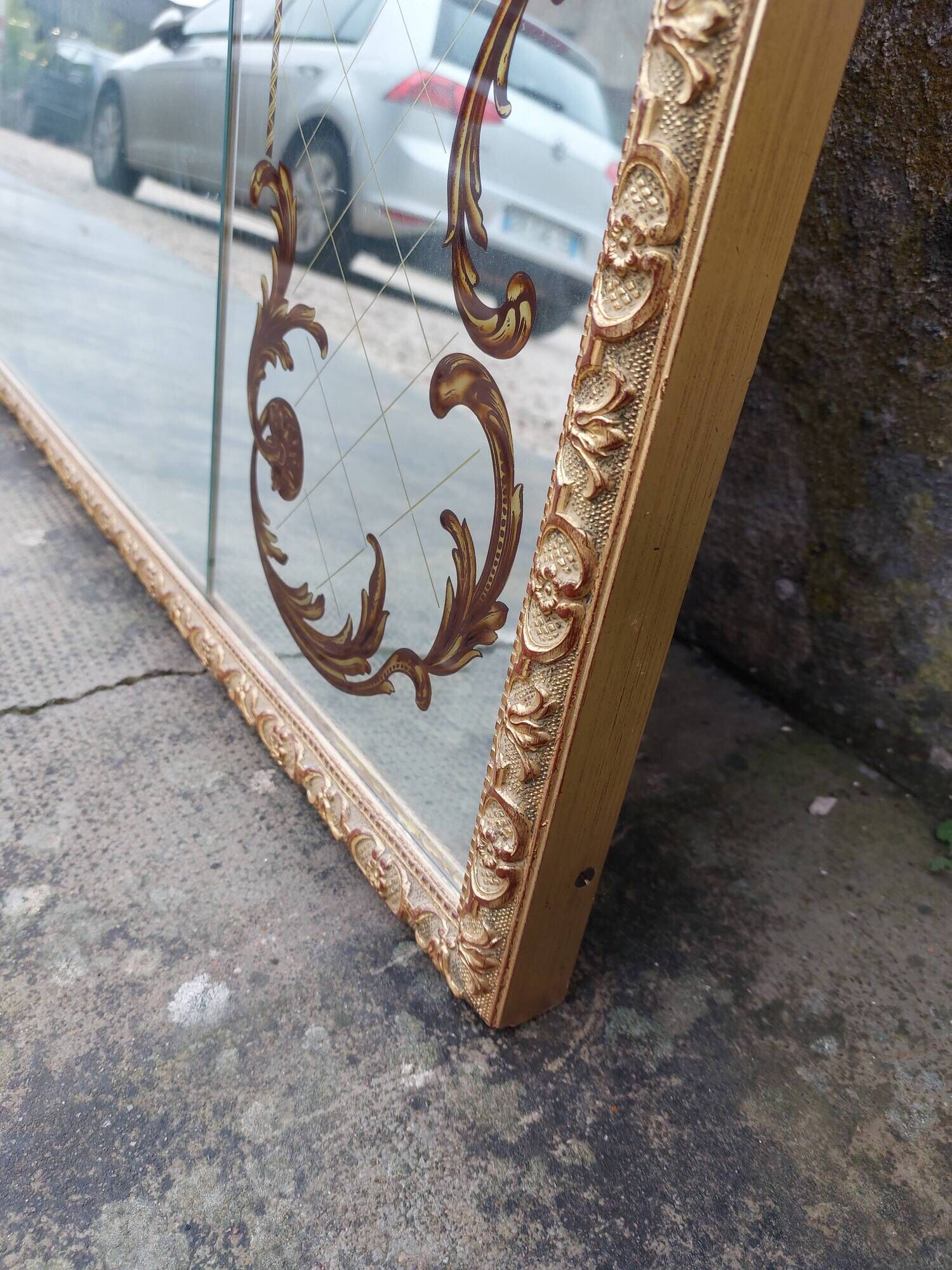 Venetian mirror Art Deco brasserie bistro in eglomerized glass 204x105cm