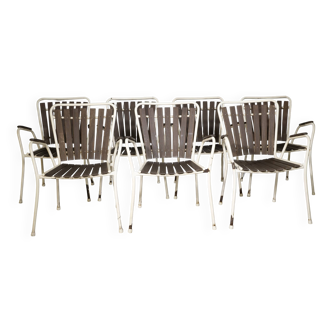 Mid-Century Design Danish Metal and Teak Garden Chairs, Set of 7, 1960s