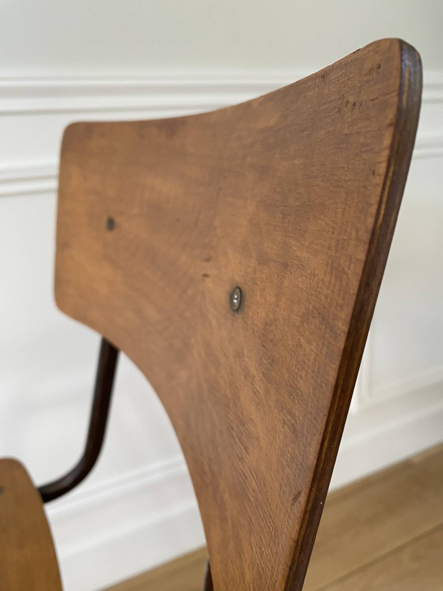 Industrial chair, vintage school chair, wood and metal