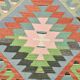 6x10 Light Blue & Green Goemetric Kilim Rug, Handmade Wool Bedroom Carpet