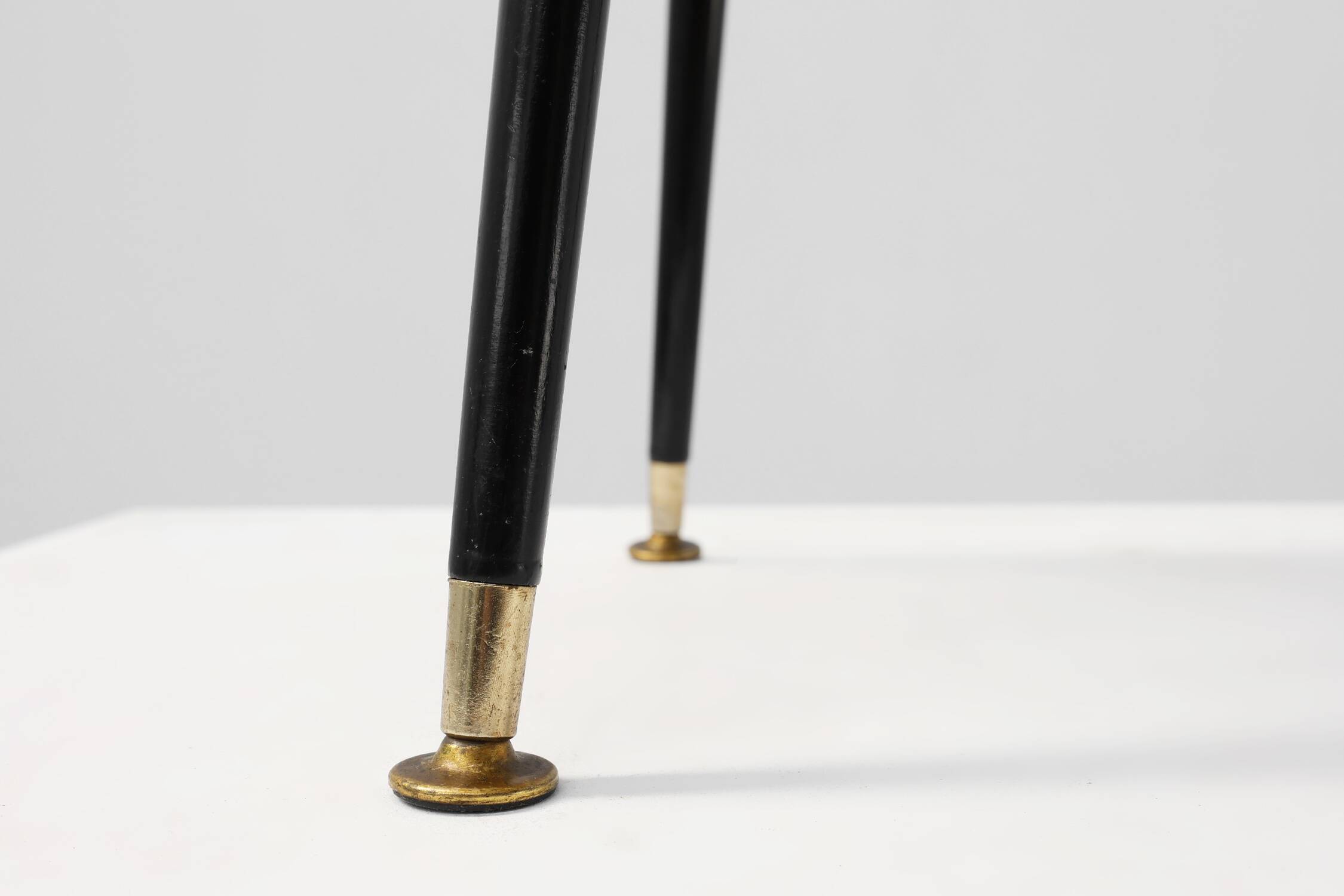 Mid‑Century Tripod Side Table with Black Tapered Legs and Brass Feet, Italy