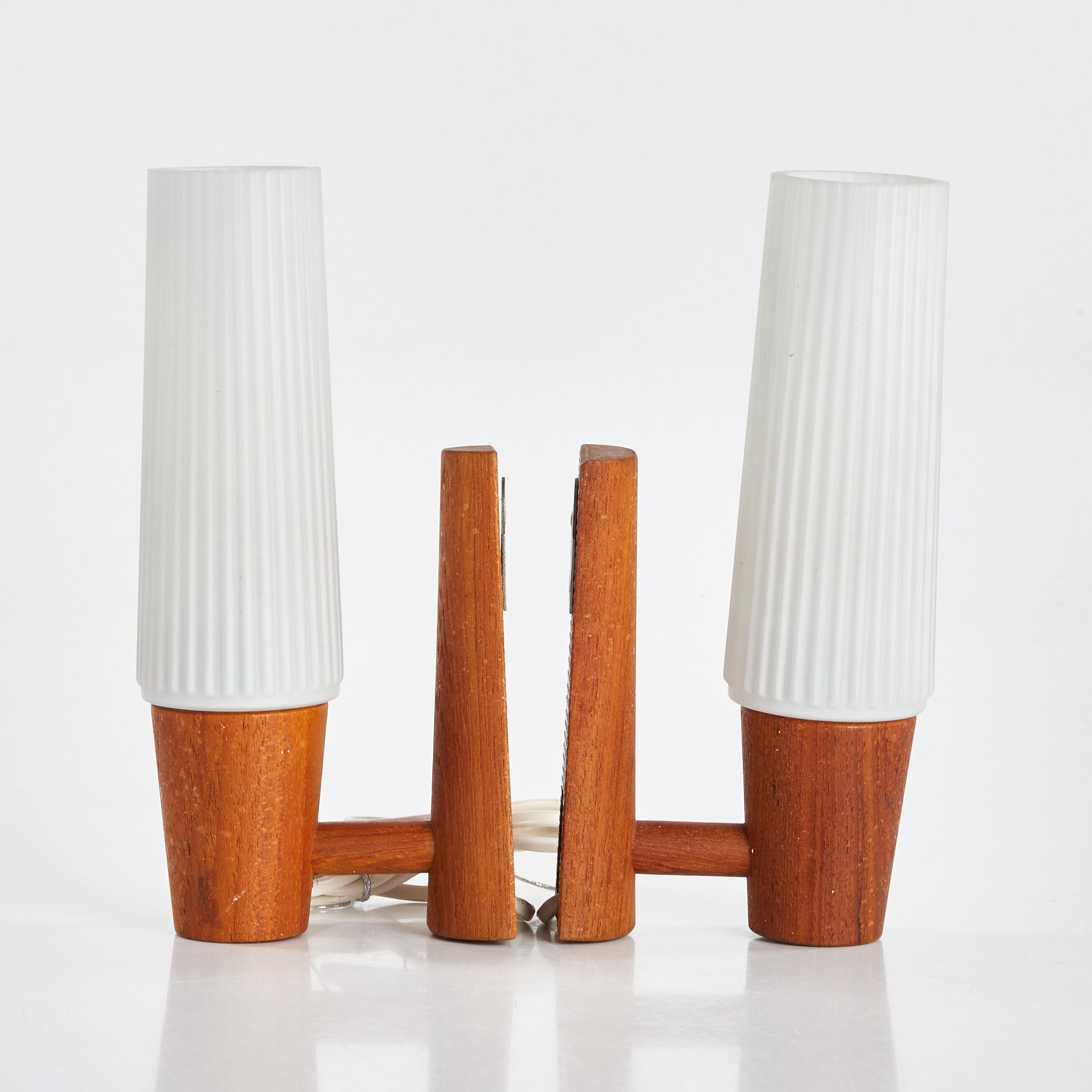 Anonymous Teak and Glass Wall Lights Pair from Sweden 1960