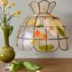 Vintage mother-of-pearl and brass lampshade pendant light with flower decorations
