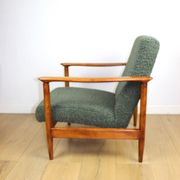GFM-142 armchair, design by Edmund Homa from the 70s, olive green thick boucle - 2 pieces available