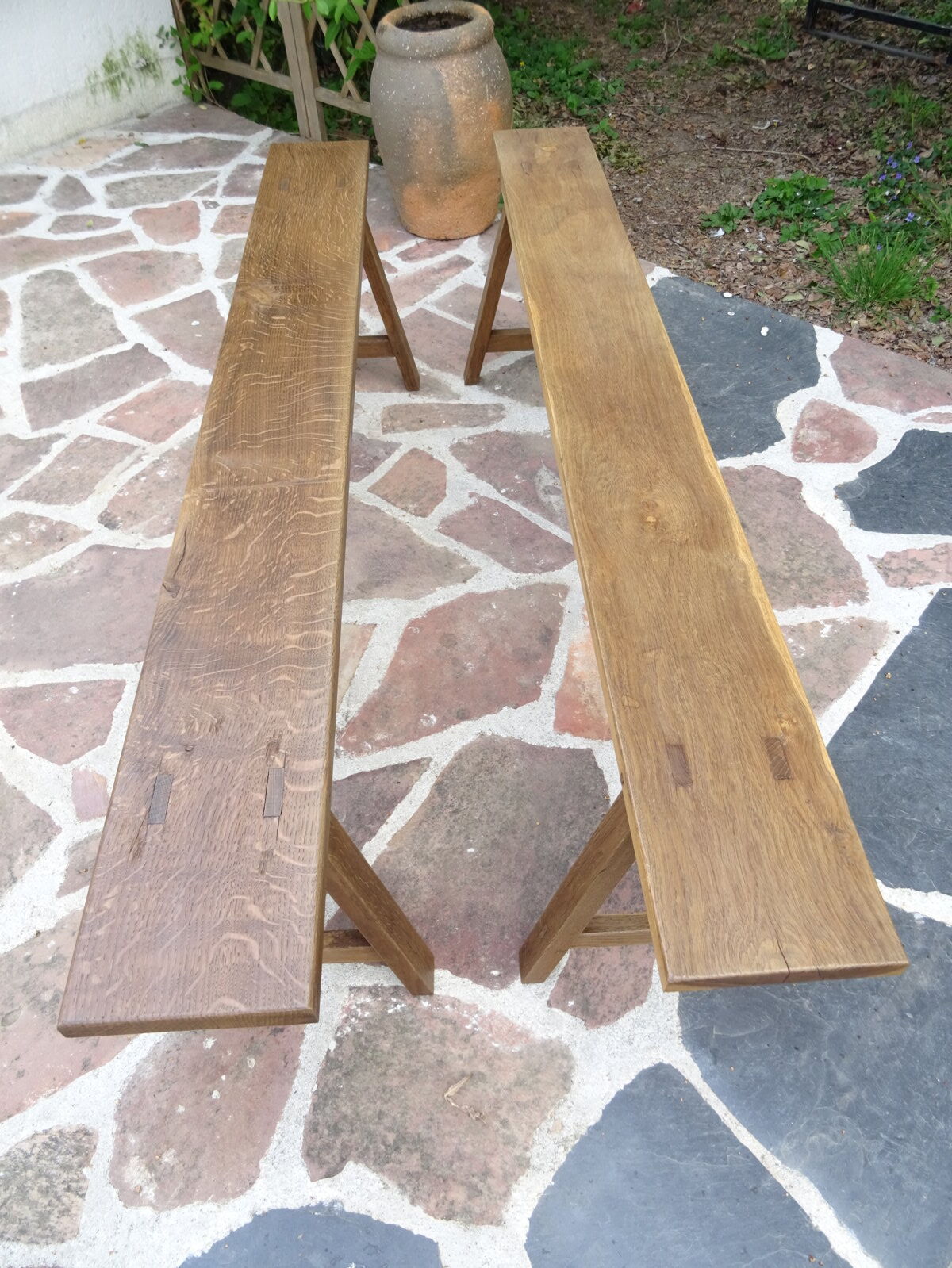 Pair of solid oak benches