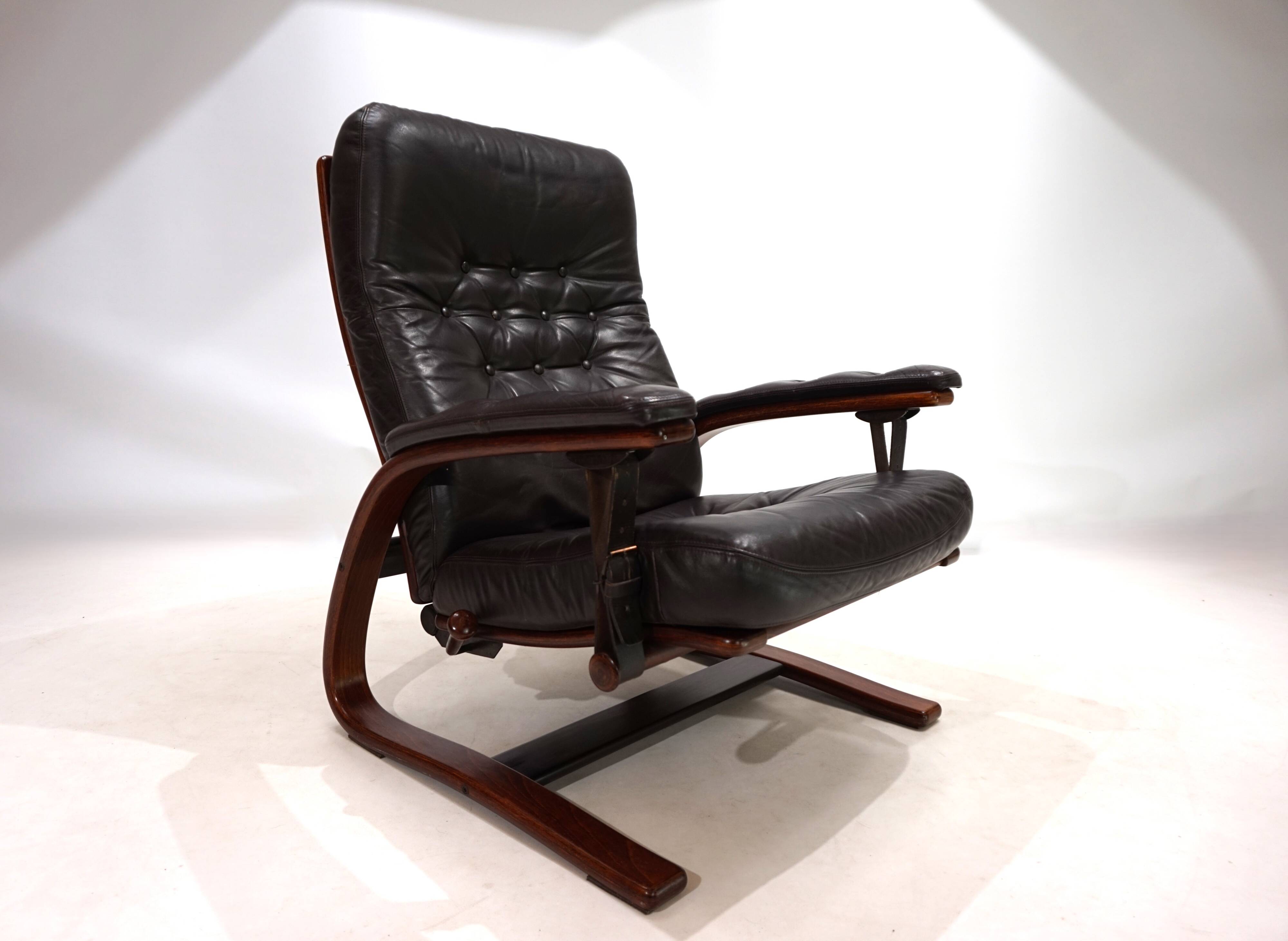 Westnofa Panter Leather Lounge Chair with Ottoman by Arnt Lande, 1970s