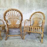 Garden furniture: 4 armchairs and rattan coffee table