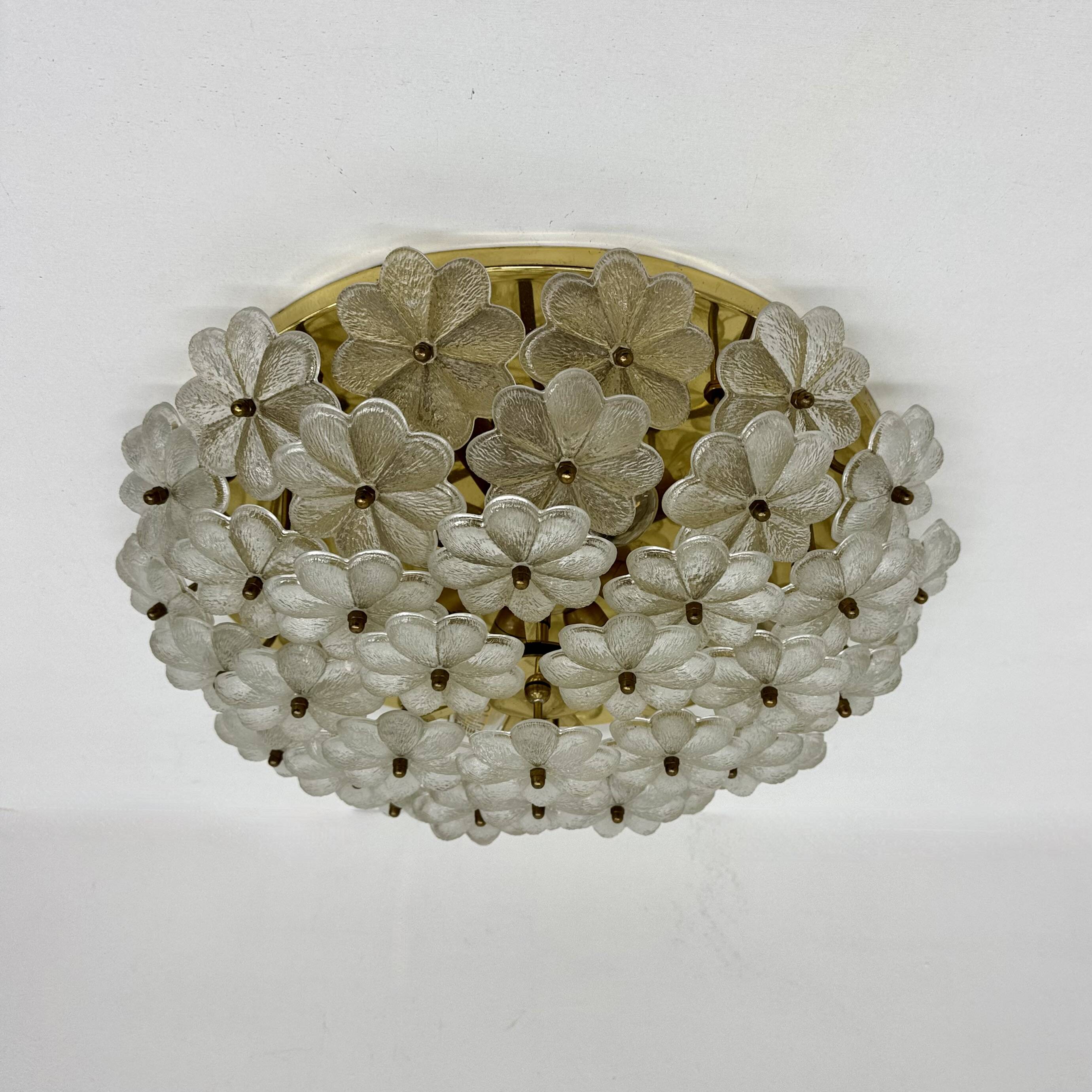 Large Floral Crystal Glass Flush Lamp by Ernst Palme , 1970s