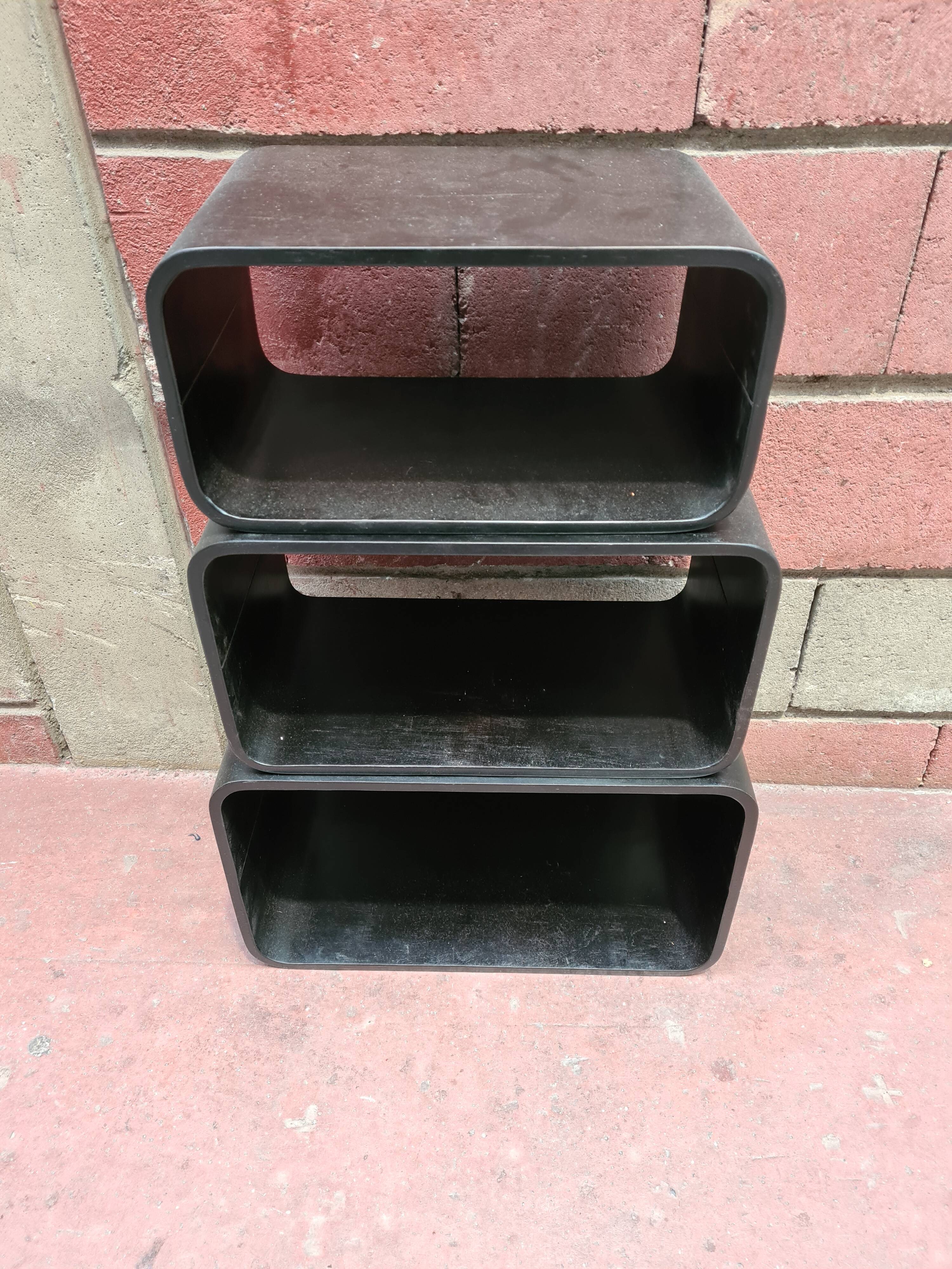 Vintage black wood trundle table