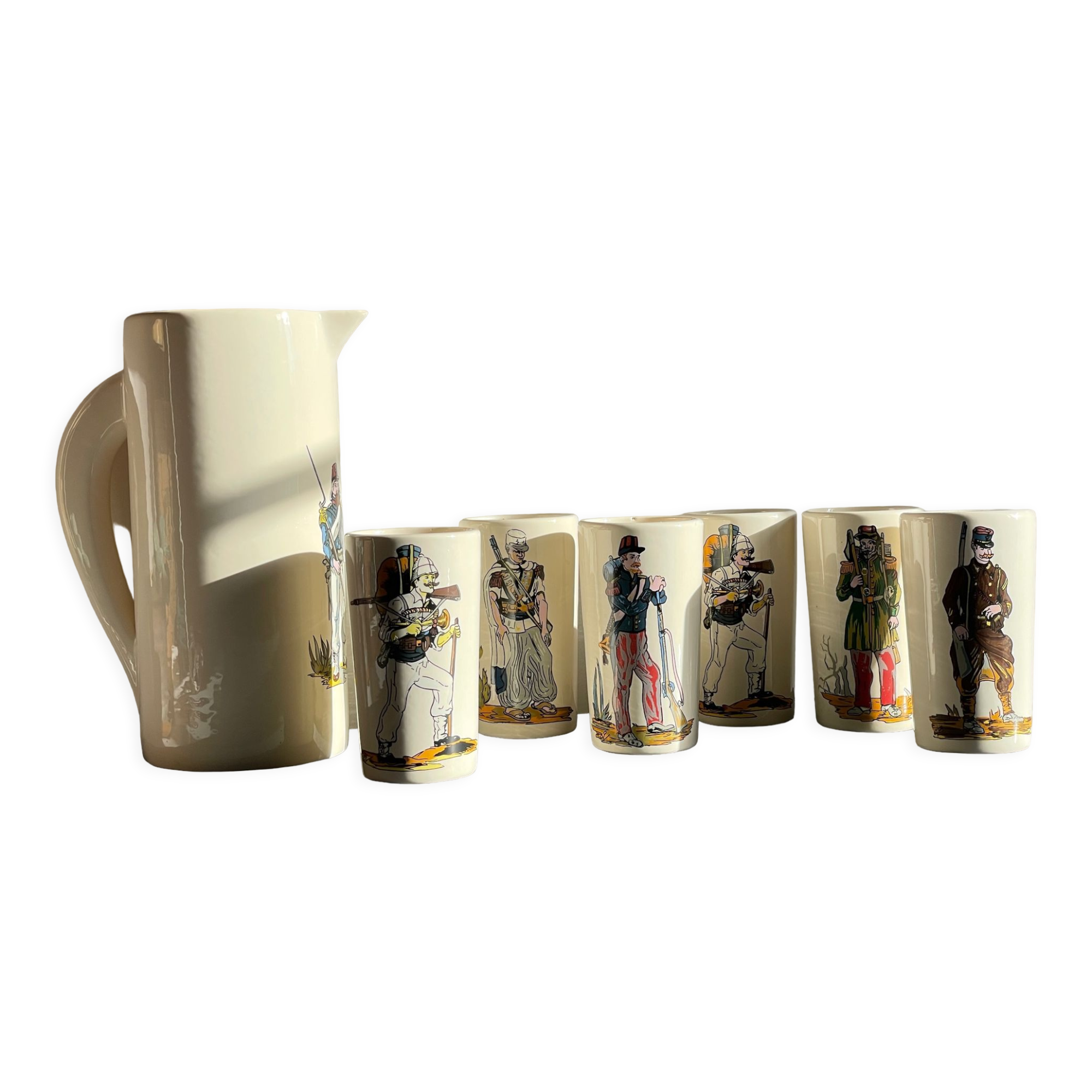 Orangeade service to vintage ceramic soldiers