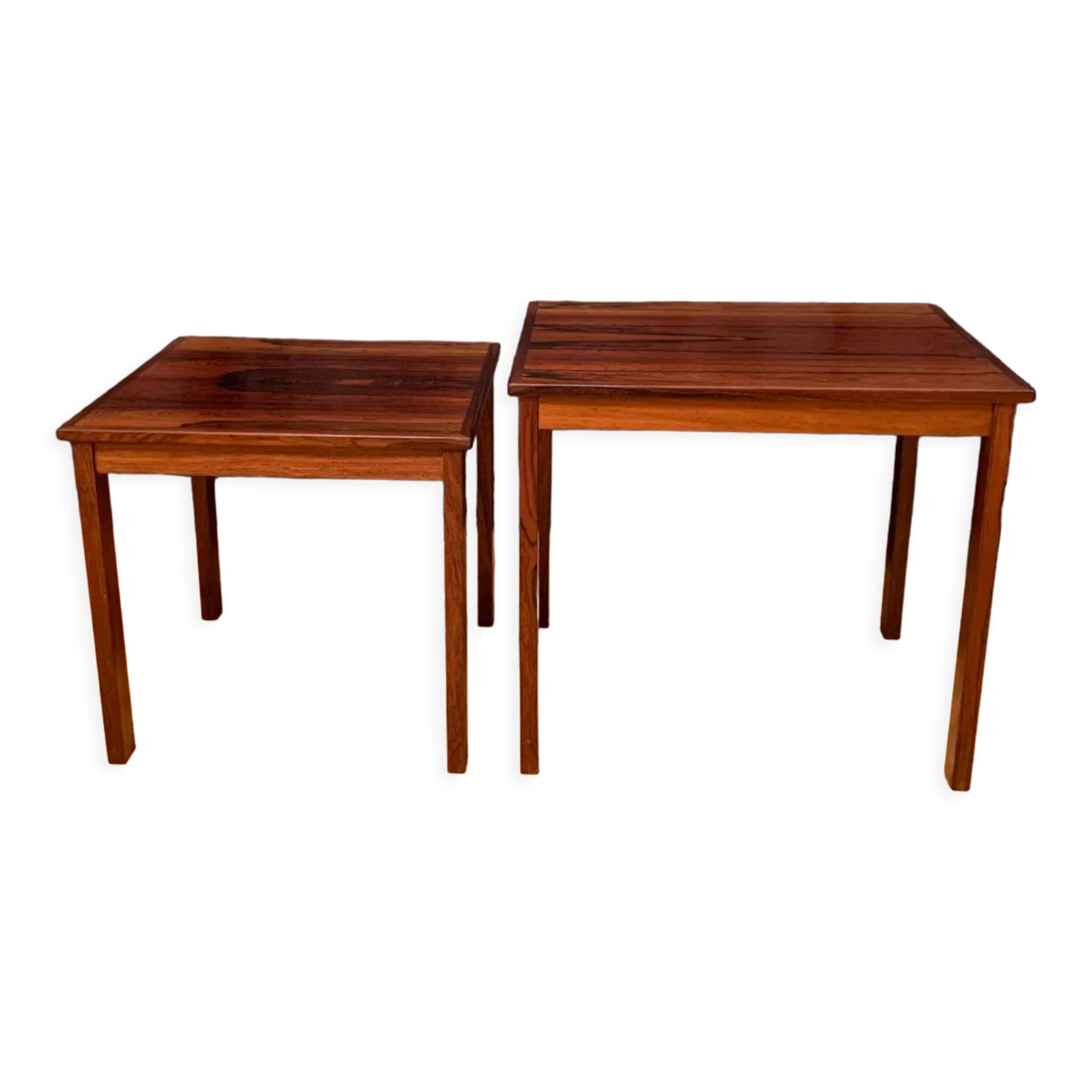 A pair of Kvalitet Form Funktion rosewood side tables Denmark 1960s