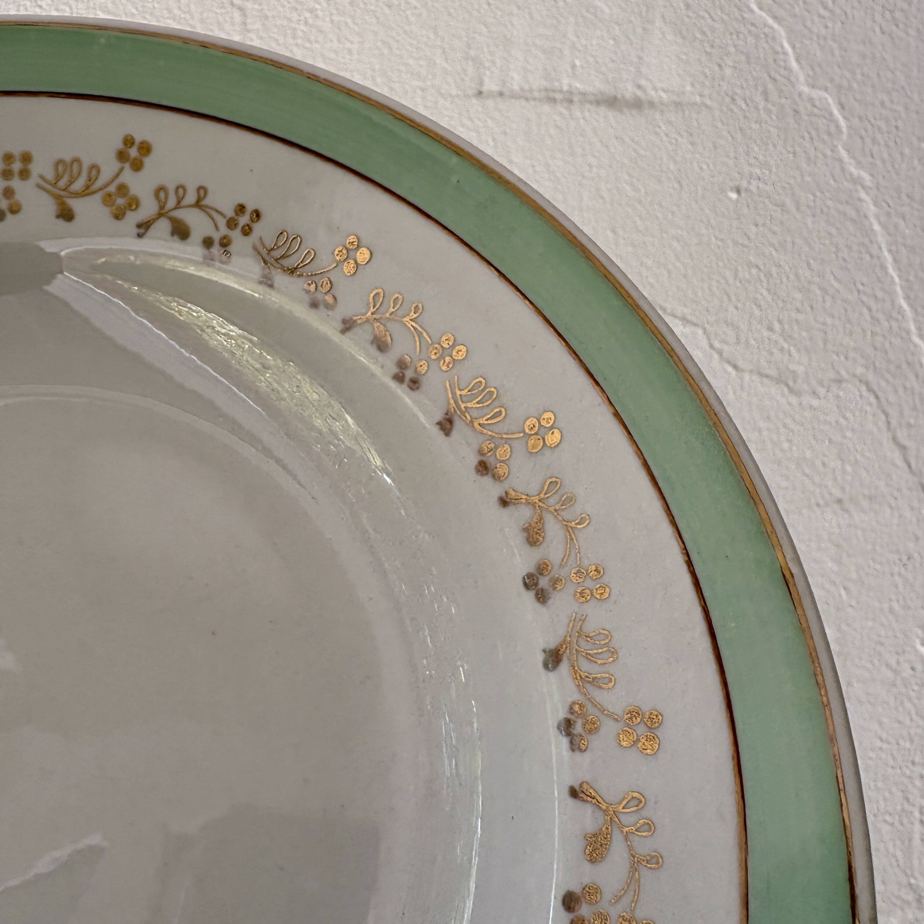 Set of 12 white, mint and gold soup plates, Mosèle de Luné model