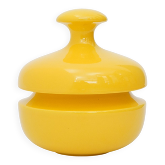 Yellow ceramic vase with lid by Enzo Bioli for Il Picchio, 1970s.