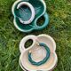 Vintage ceramic pocket trays, leaf shape – Green and cream