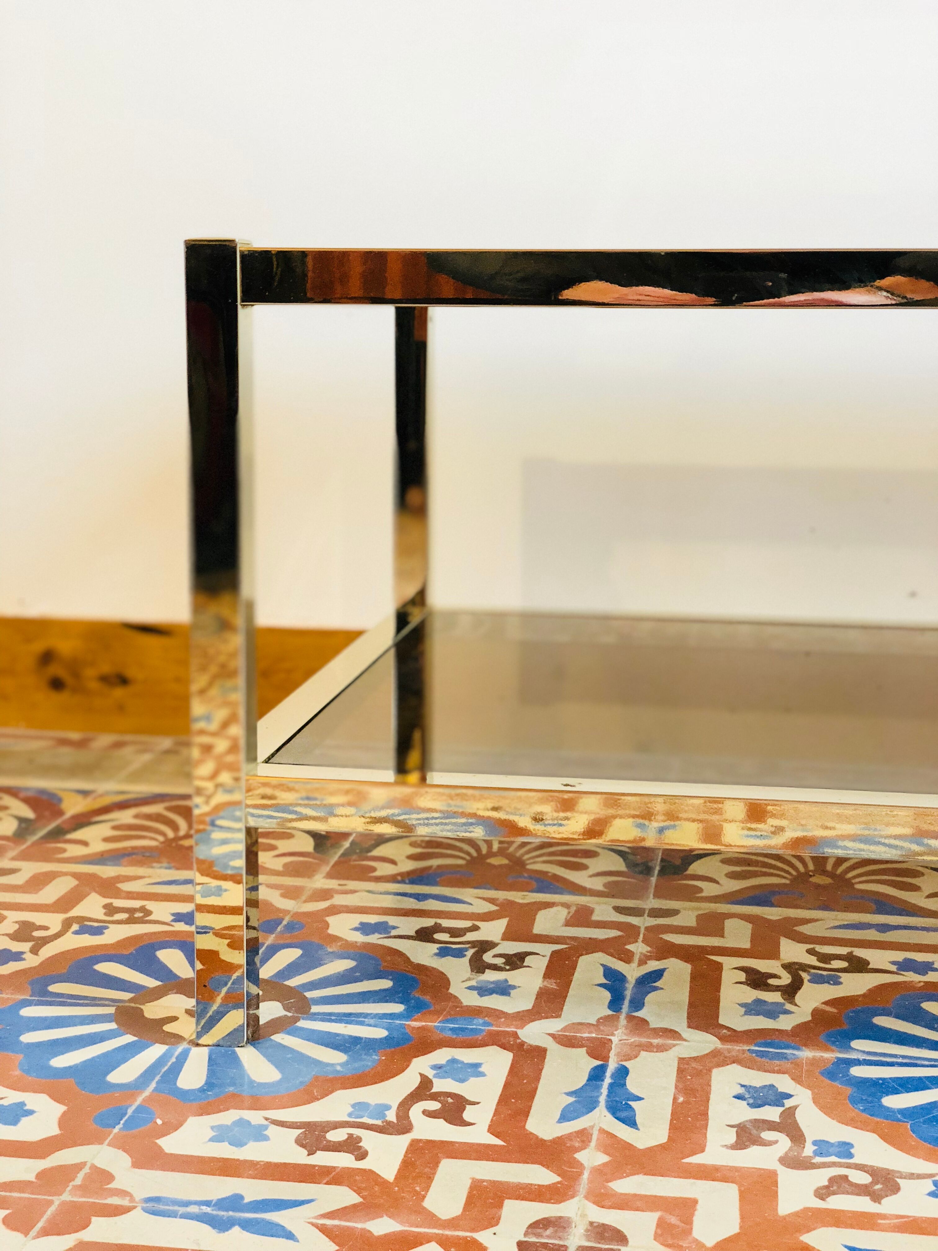 Table low brass and smoked glass 1950