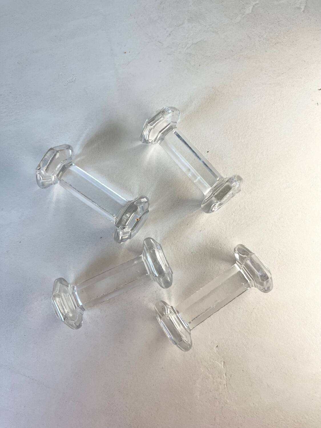 Set of 4 old glass knife holders