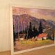 Mountain landscape painting and farm, old painting