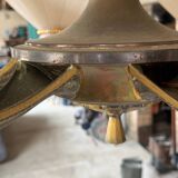 Art Deco Chandelier with Six Lights in Bronze and Frosted Glass, France, 1930s