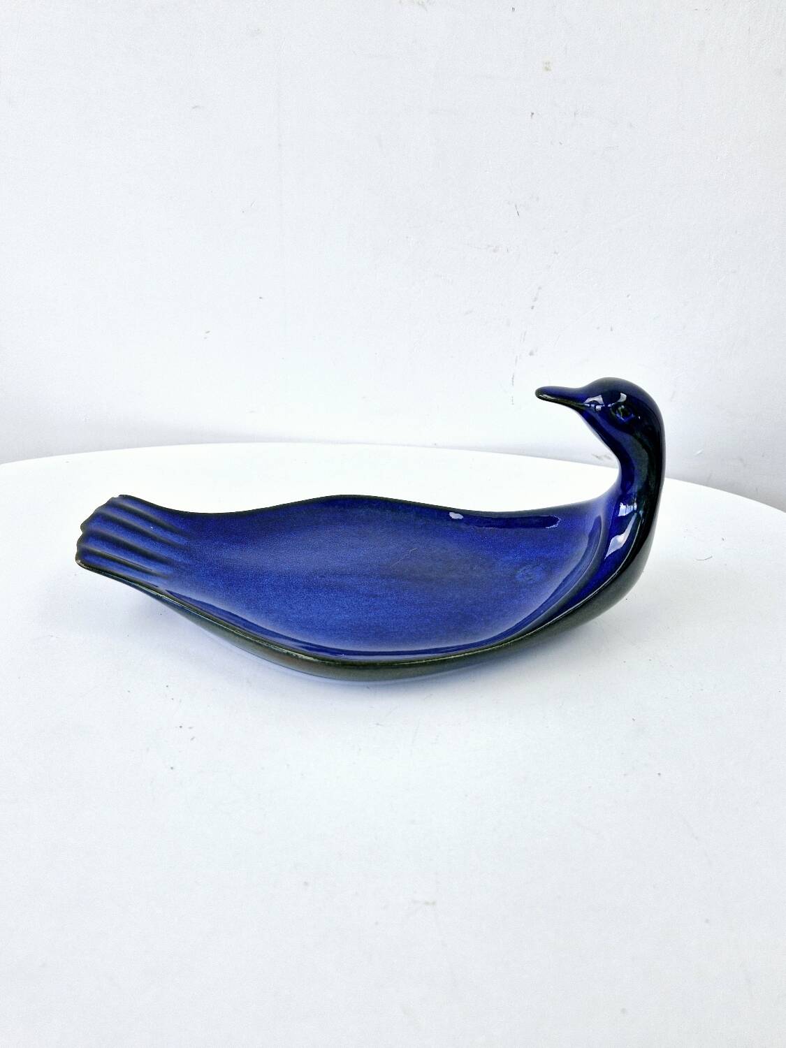 Vintage Plate Duck Foie Gras Blue Stoneware from Berry, France 25.5x15cm
